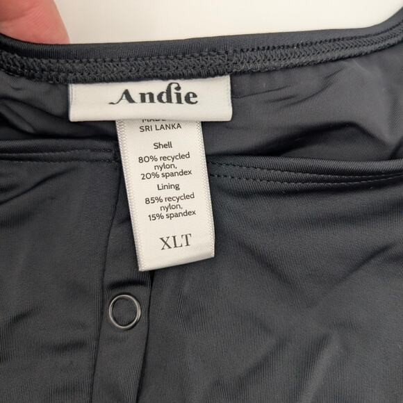 Andie Women's Stretchy Henley One Piece Swimsuit Snap Button Size XLT Black - Picture 6 of 10